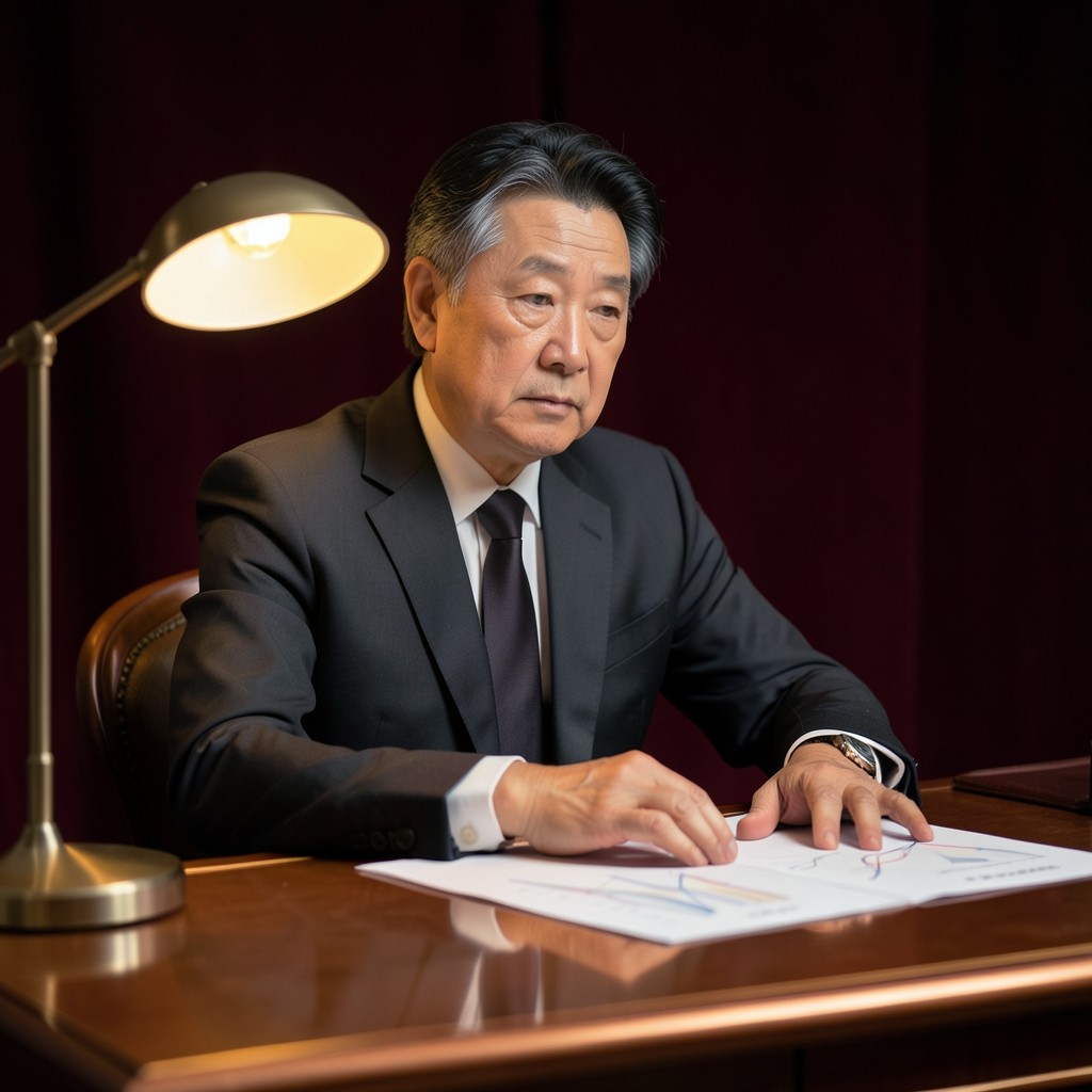 Academy facilitator reviewing annotated charts at a copper-trimmed desk