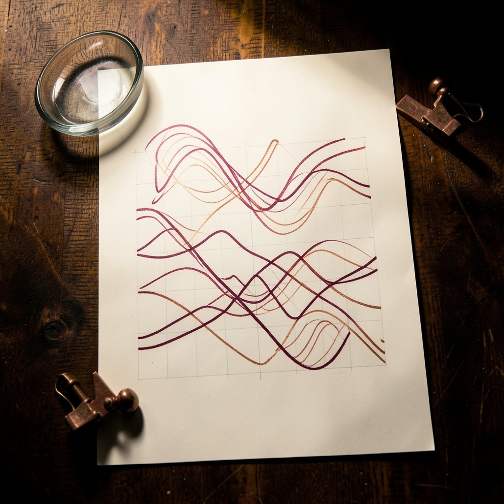 Chart print with overlapping B-wave and third-wave annotations in burgundy ink